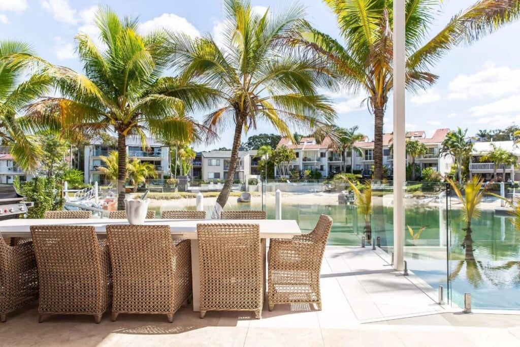 Enjoy peaceful waterfront living from the outdoor terraces of Noosa holiday homes.