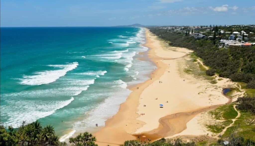 sunshine beach coastline with turquoise water and golden sand in noosa