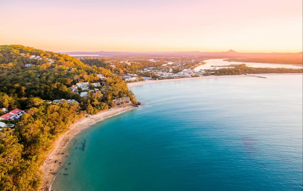 aerial pic of noosa sunrise