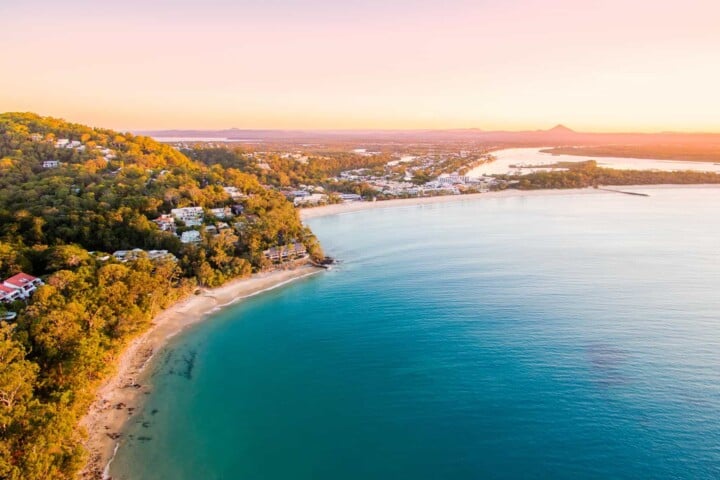 aerial pic of noosa sunrise